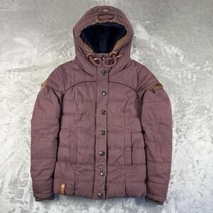 Naketano Brave New World Women’s Maroon Fleece Lined Puffer Parka Coat Size S